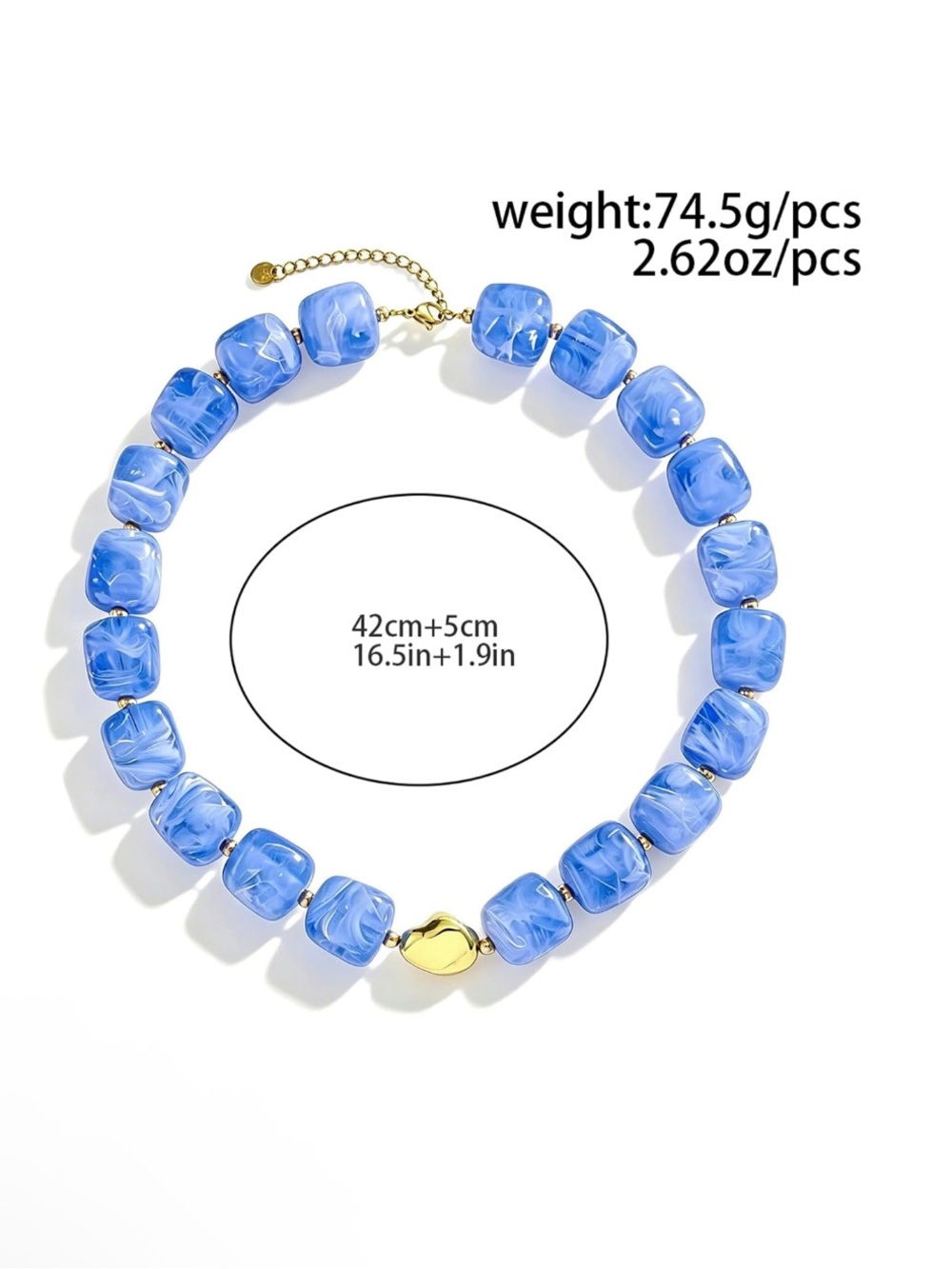 Blue Agate Periwinkle Beaded Necklace|     Bold Summer Beaded Choker - Picture 3 of 4